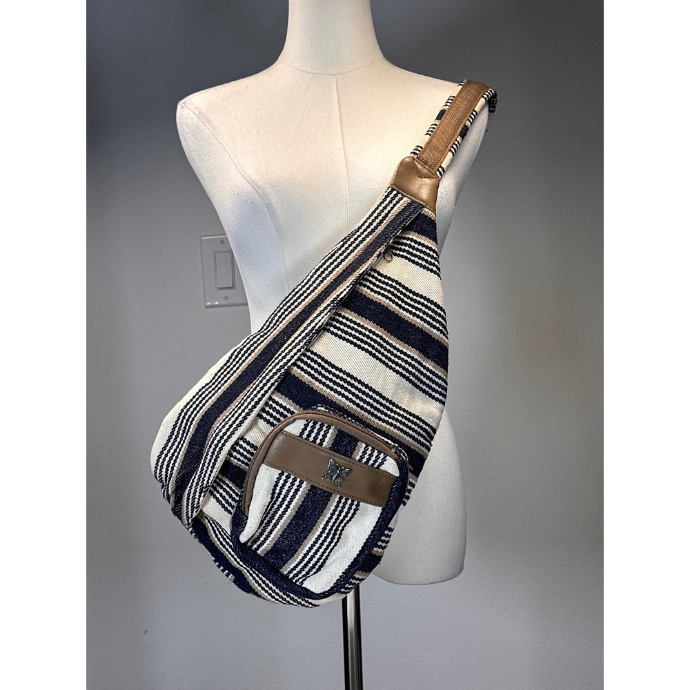 Woven Striped Sling Backpack Crossbody Hemp Butterfly Festival Boho Peasant